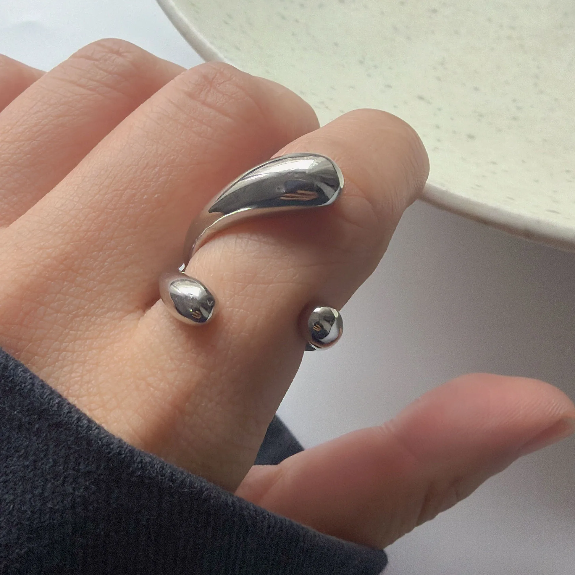 Women's 925 Sterling Silver Minimalist Big Line Ring