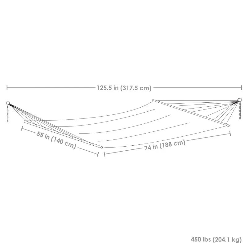 2-Person Quilted Polyester Spreader Bar Hammock, 450 lb Capacity