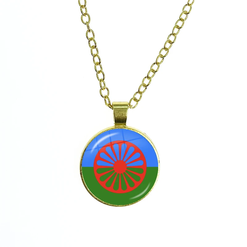 Gypsy Flag Romani Peoples Flag Necklace Cabochon Glass Pendant Fashion Statement Crystal Necklace Wholesale