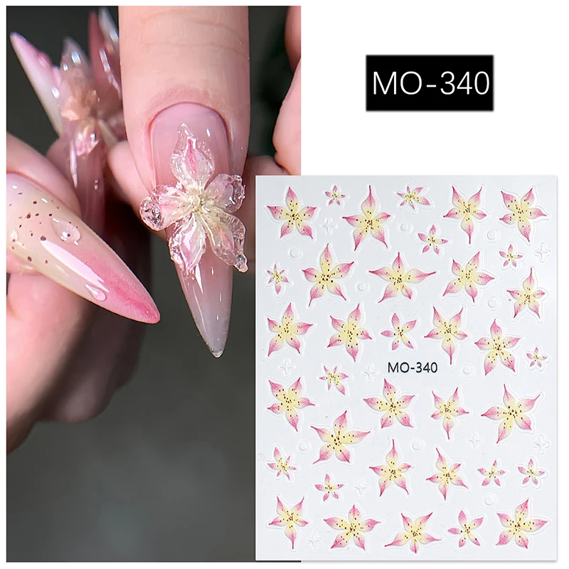 Ice Transparent Lily Flower Nail Sticker 3D Relief Ice Flower Thin Tough Nail Sticker Lilium Manicure Jewelry Decor