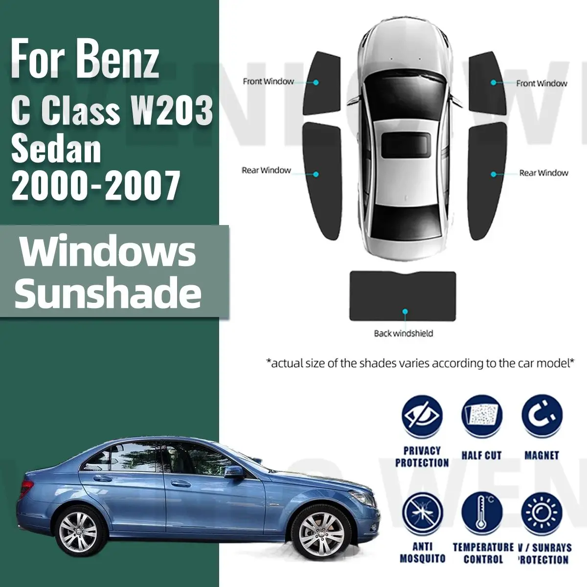 

For Mercedes Benz C Class W203 2000-2007 Car Sunshade Shield Front Windshield Frame Curtain Rear Side Window Sun Shade Visor