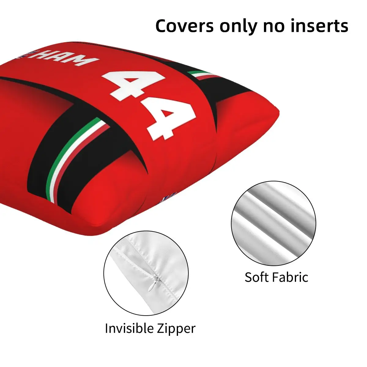 F1 2025 - # 44 هاميلتون 2 قطعة غطاء وسادة مربع وسادة بسحاب ديكور مريح رمي وسادة للأريكة المنزلية