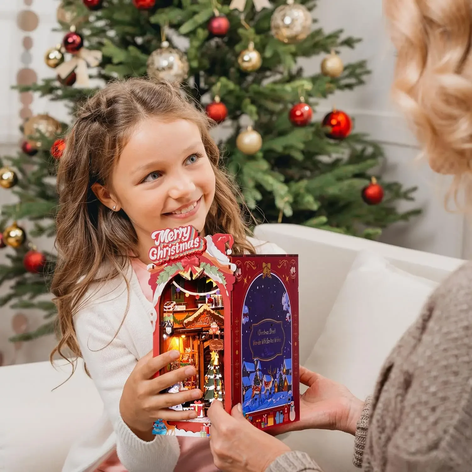 Book Nook Kit DIY Miniature Dolls House Kit 3D Wooden Puzzle Decoration Gift with LED Lights Christmas Street and House