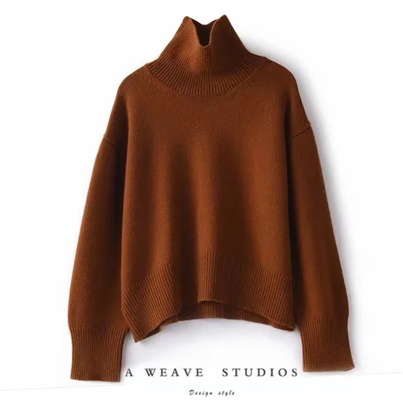 2023 Autumn and Winter New Thick Cashmere Sweater Women High Neck Pullover Sweater Warm Loose Knitted Base Sweater Jacket Tops