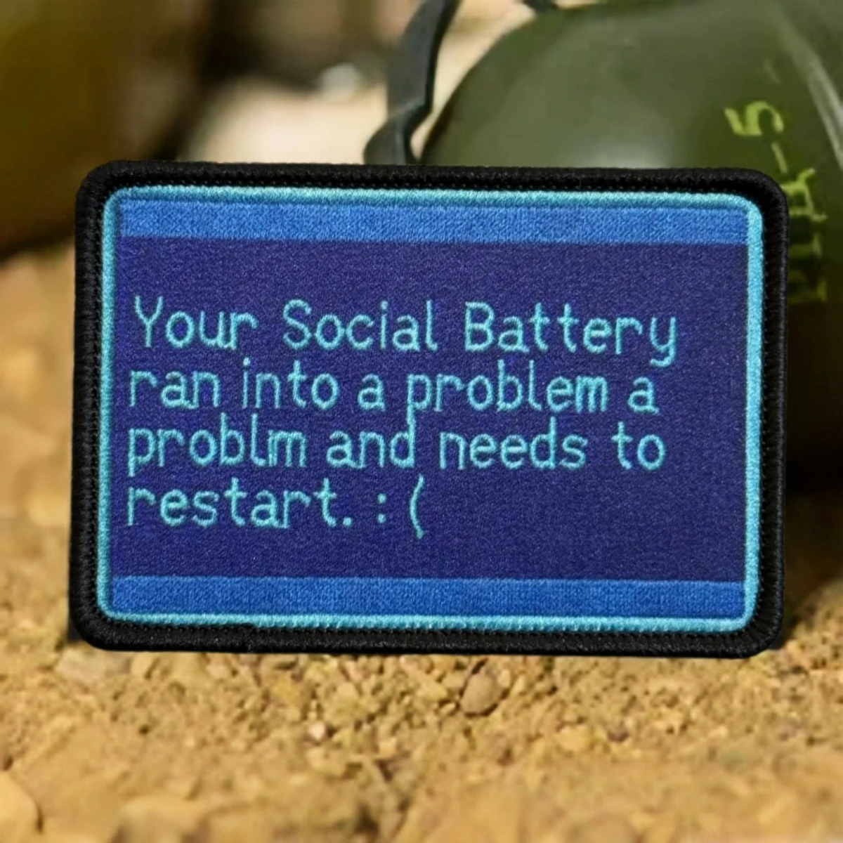 

Funny Social Battery Error Patch System Blue Screen Morale Badge Printed Hook and Loop for Introverts Clothing Backpack Decor