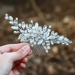Luxury Bridal Leaf Hair Combs Rhinestone Hair Accessories for Women New Flower Crystal Princess Traia Headpiece Wedding Jewelry