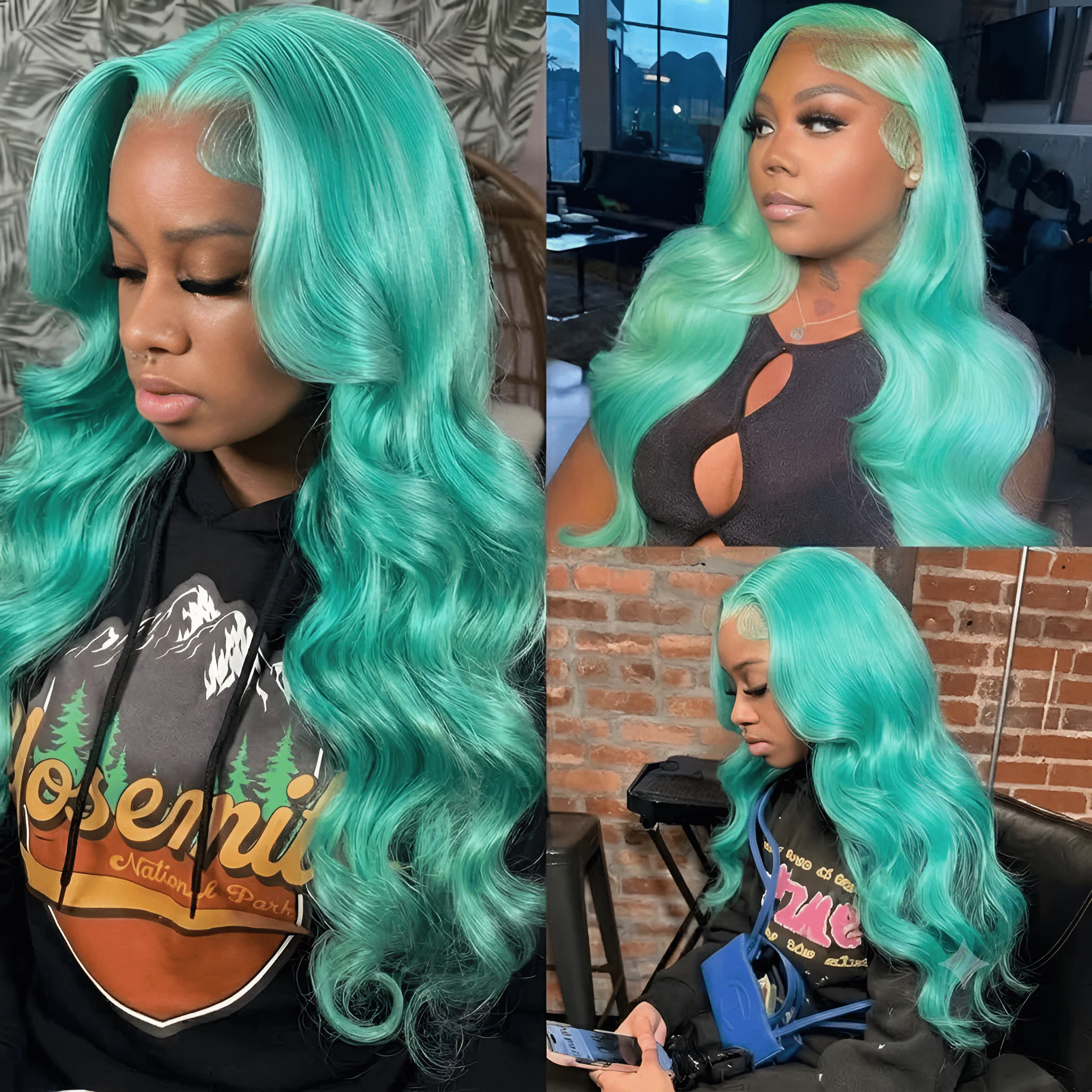 Body Wave Mint Green Human Hair Wigs Brazilian Raw Hair Transparent Hd Lace Frontal Wig 13x6 Aqua Blue Colored Lace Front Wig Human Hair 180 200 220 Density