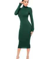 Hiver noir col roulé Sexy femmes robe automne à manches longues maigre Midi Boydcon décontracté bleu peluche genou longueur fête Club 6