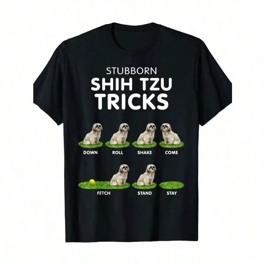 Camiseta gráfica Shih Tzu Trick, camiseta 100% algodón con cuello redondo, jersey informal de manga corta con Di