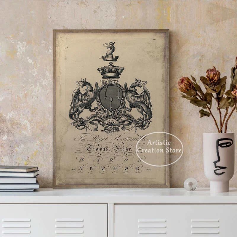 Engravings Print Poster English Armorial Engravings Print Canvas Painting Wall Living Room Office Retro Room Decoration Gifts