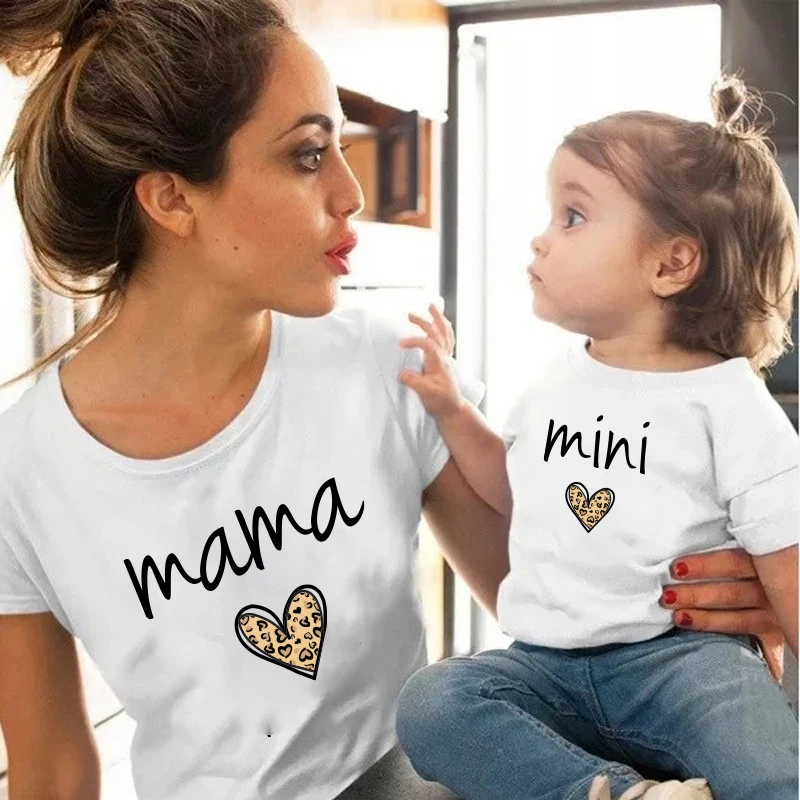 Leopard Mother Kids Fashion Baby Girl Clothes Mom And Daughter Matching Outfits Mother Kids T Shirt For Mother And Daughter Tops