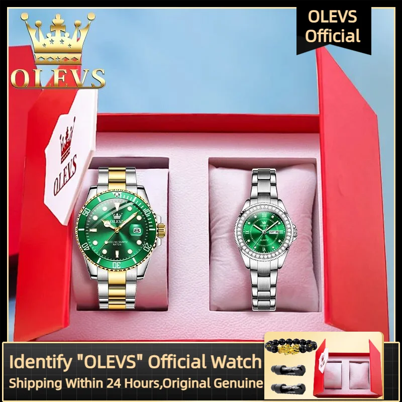 

OLEVS Элитный бренд Кварцевые часы для пар Мужские и женские классические часы для дайвинга Модные водонепроницаемые часы с датой Набор часов для него или ее