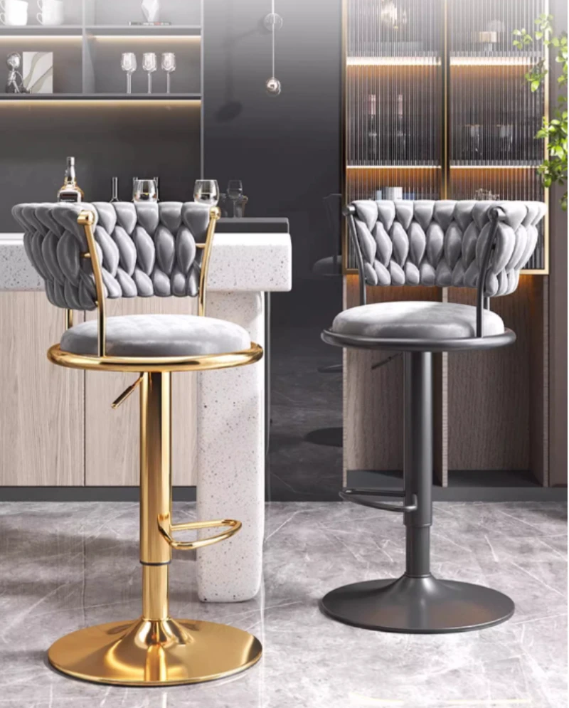 INS Swivel bar chair lift counter stool luxury Cafe Bar kitchen metal high stool Modern velvet backrest bar chair Home furniture