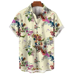 arajuku Fashion Casual Top Men's 3D Flower Printed Hawaiian Shirt, Summer Short Sleeve T-shirt, Large Apparel