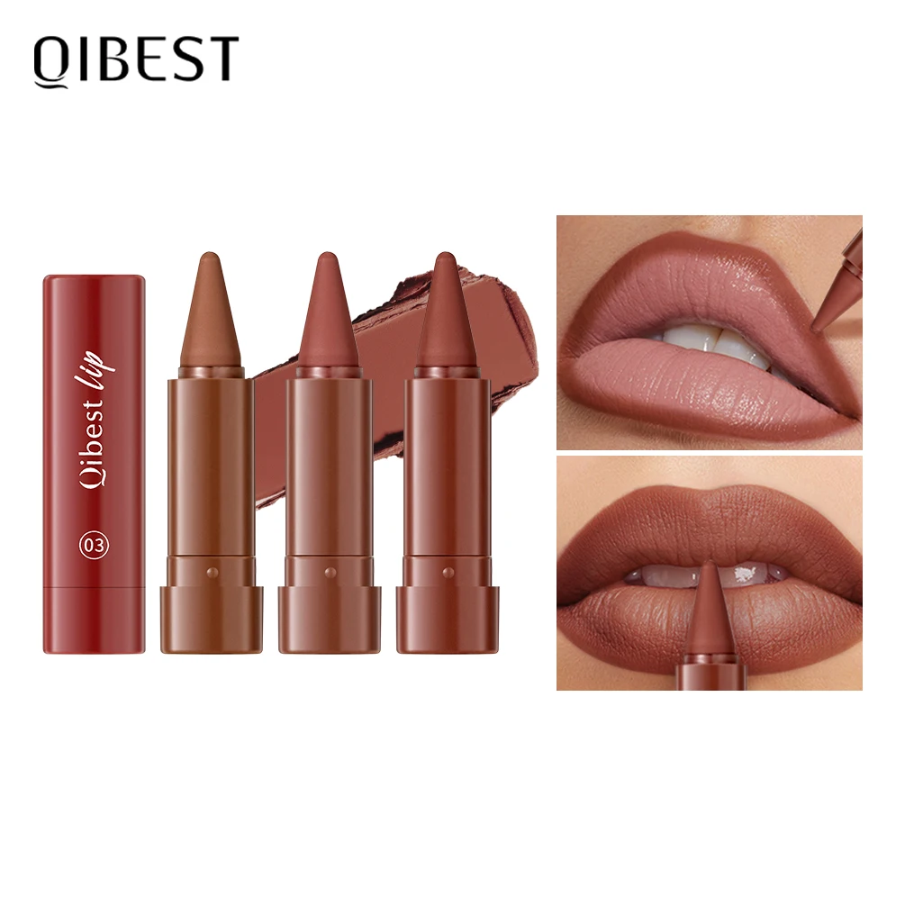 QIBEST długotrwała, łatwa w kolorze matowa pomadka do ust ołówek naturalny wodoodporny, odporny na pot zestaw konturówek do ust