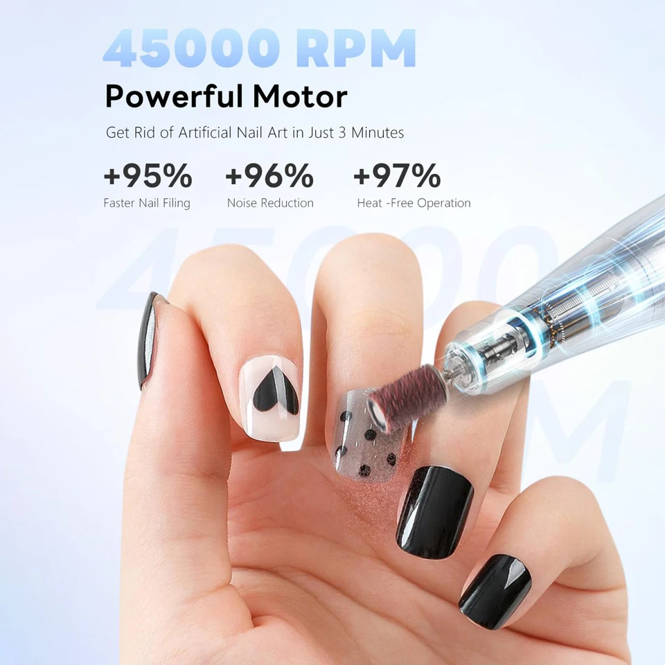 Máquina perforadora de uñas 45000RPM, eléctrica portátil, lima de uñas recargable, para pulir uñas de gel, uso doméstico, manicura y salón 3