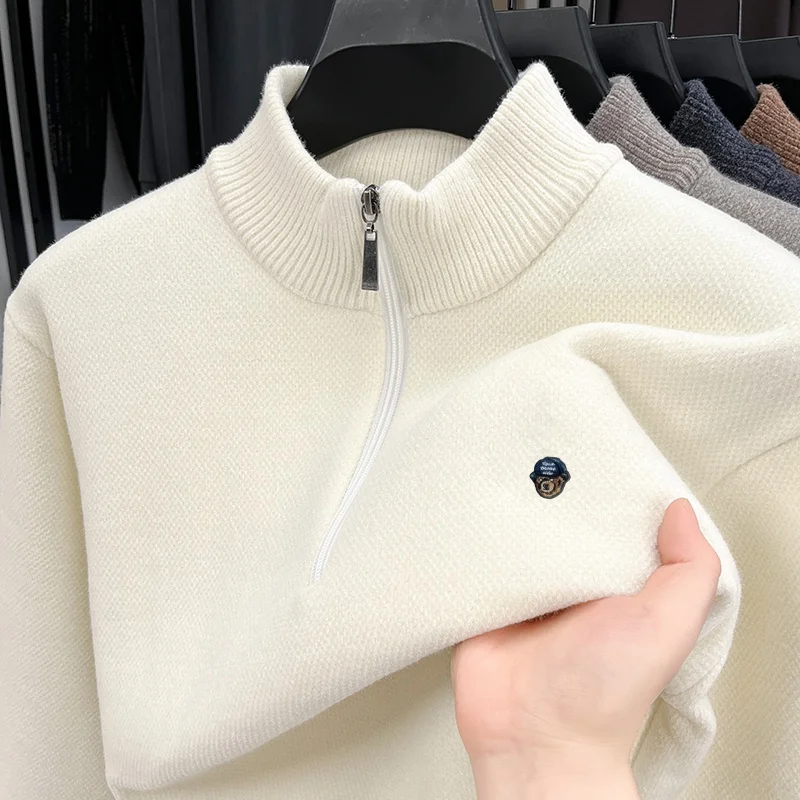 

Дизайнерская качественная мужская трикотажная одежда с воротником-стойкой и полумолнией, зимняя горячая распродажа, бархатная утолщенная теплая мягкая повседневная мужская одежда с принтом медведя