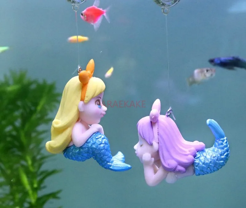 Fish tank landscape decoration, floating witch mermaid aquarium, floating cartoon blue chubby diver small ornament