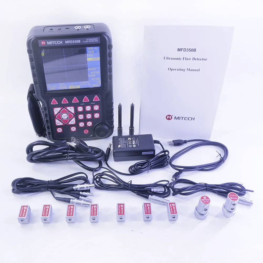MFD350B Portable Ultrasonic Flaw Detector 0 ~ 6000mm With Extra Probes Transducers Lemo Cables Protection Cover