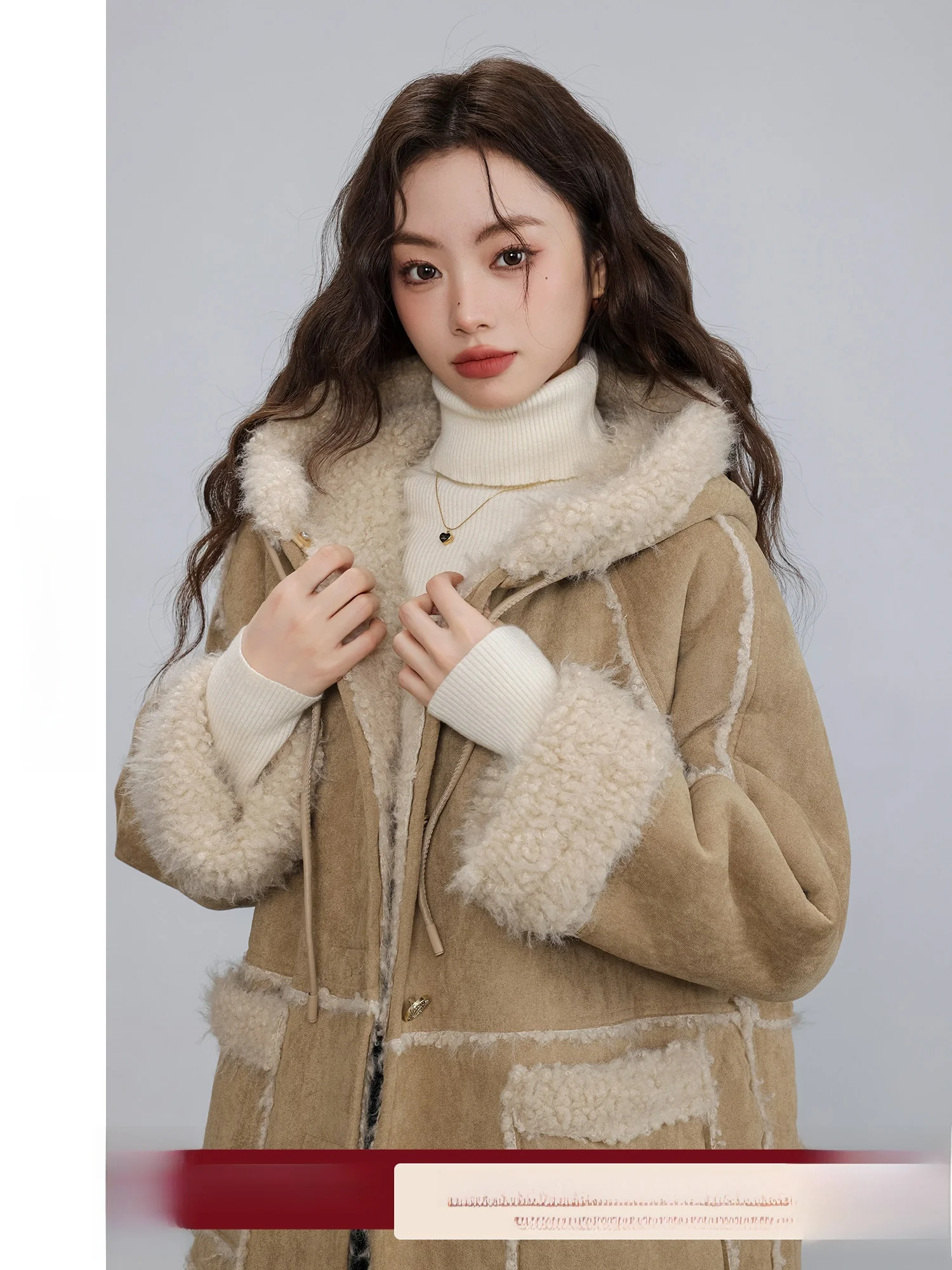 

Warmth Flooded Hooded Fce Jaet Women's Loose Sle Winter New Arrival Khaki Commute Faion Button Closure Long...