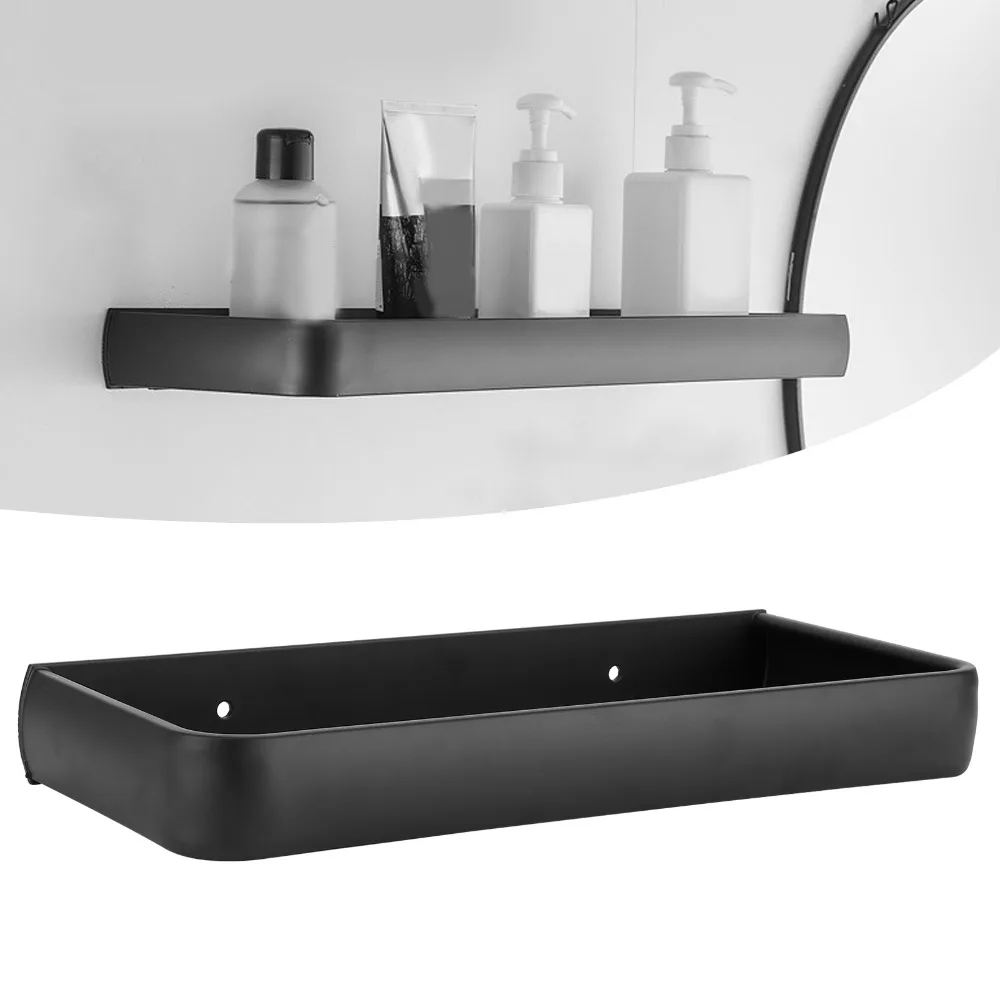 Sturdy Space Aluminum Bathroom Shelf Black Easy to Install Storage Rack Rustproof Durable Bathroom Organizer Space Saving
