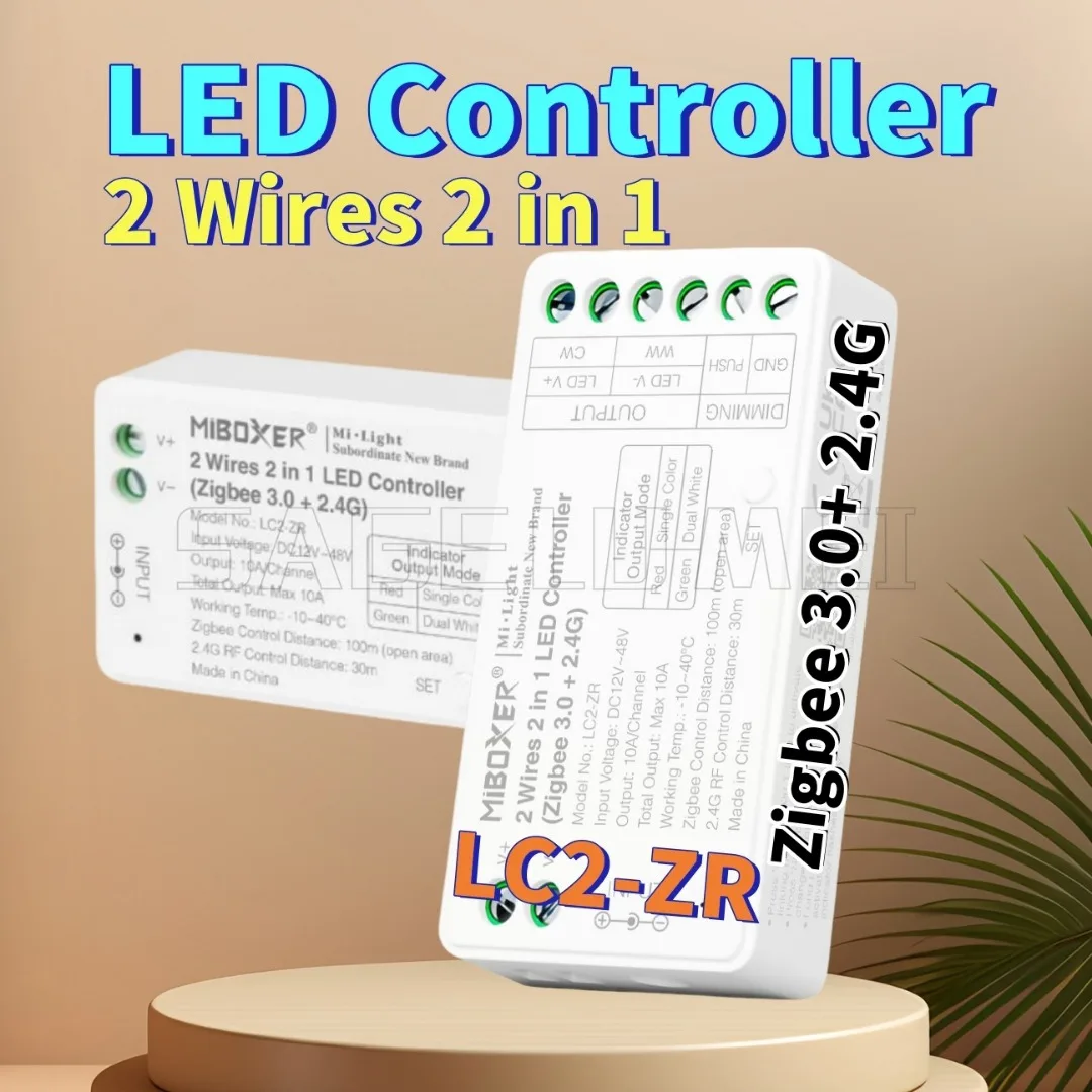 

NEW Miboxer LC2-ZR Zigbee 3.0+2.4GHz RF 2 in1 Brightness adjustable Single color/Dual white CCT Controller Dimmer for Led Strip