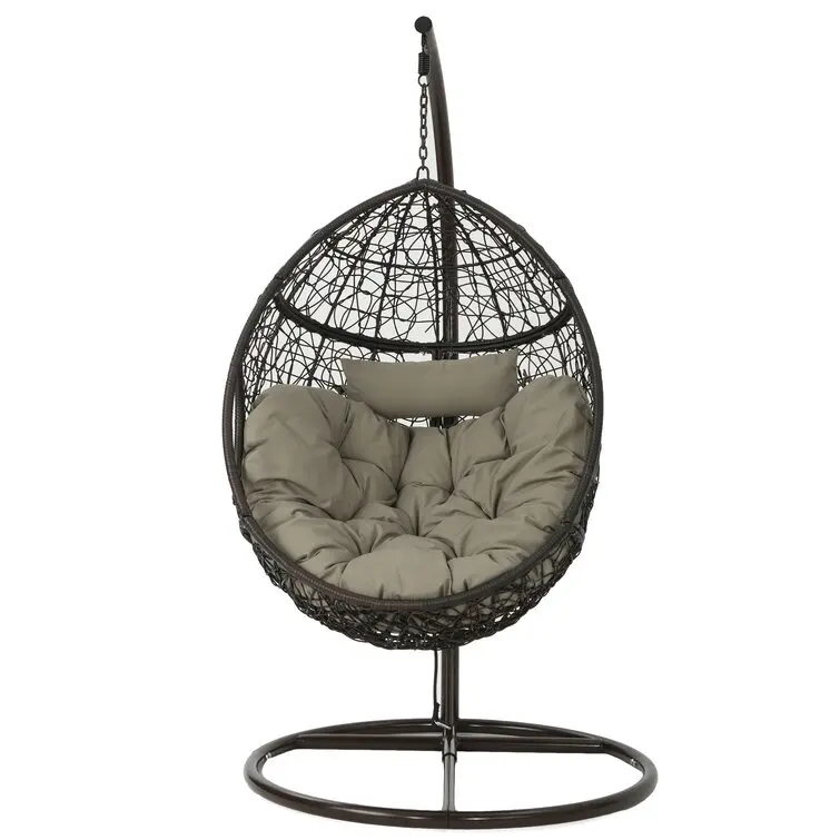 Bedroom Wicker Swing Chair with Stand Indoor Outdoor Lounger Chair with Cushion Patio Rattan Hanging Garden Egg Swing Chair