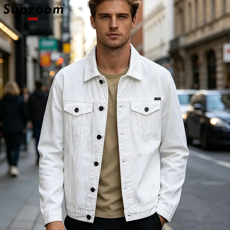 Supzoom New Arrival Top Fashion Men Casual Denim Jeans Single Breasted Cotton Solid Turn-down Collar Short Bomber Jacket