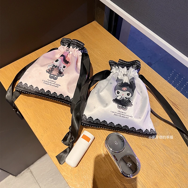 Kawaii Japanese Style Drawstring Bag Cute Anime My Melody Kuromi Bag Cute Cosmetic Bag For Girl Student Cosmetics Storage