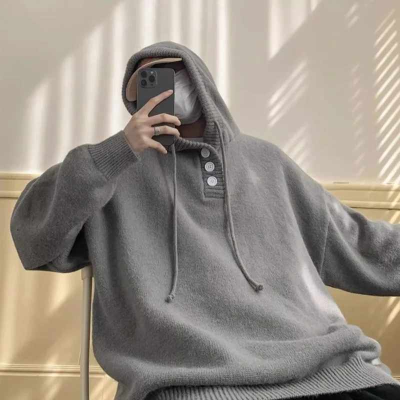 

Толстовки мужские вязаные свитера тканый топ Y2k дешевый свободный крой трикотаж дизайнерская уличная одежда с длинным рукавом однотонные пуловеры мужские