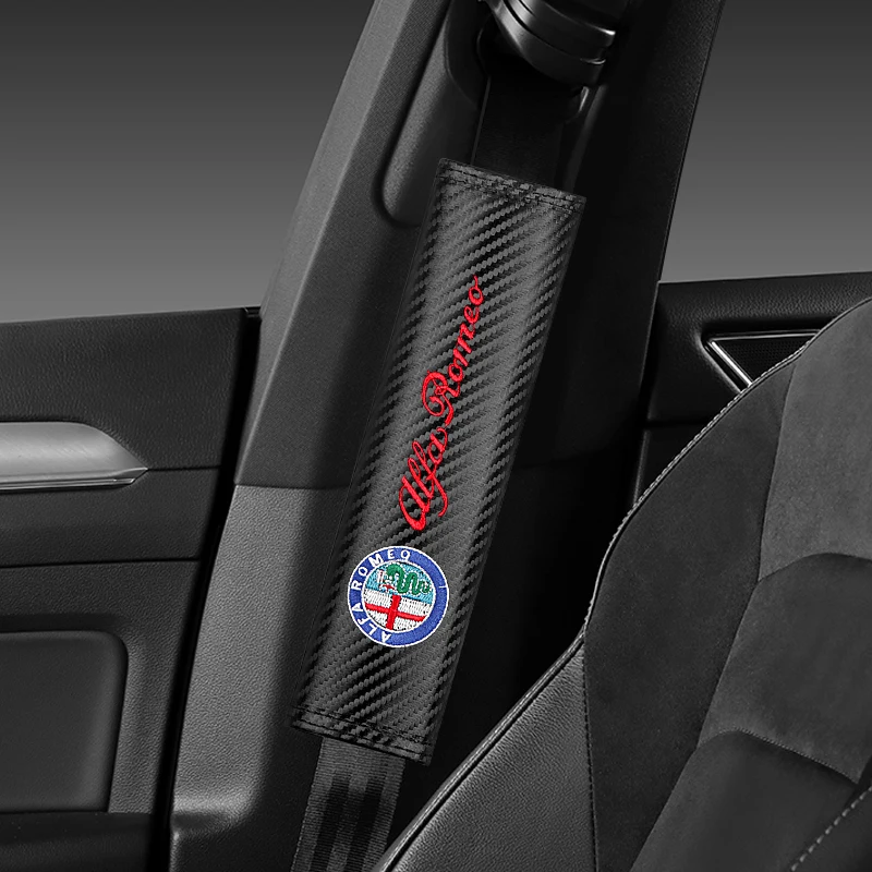 Car Accessories Carbon Fiber Seat Belt Shoulder Cover Breathable Protection Seat Belt For Alfa Romeo Mito Brera 147 Giulietta GT