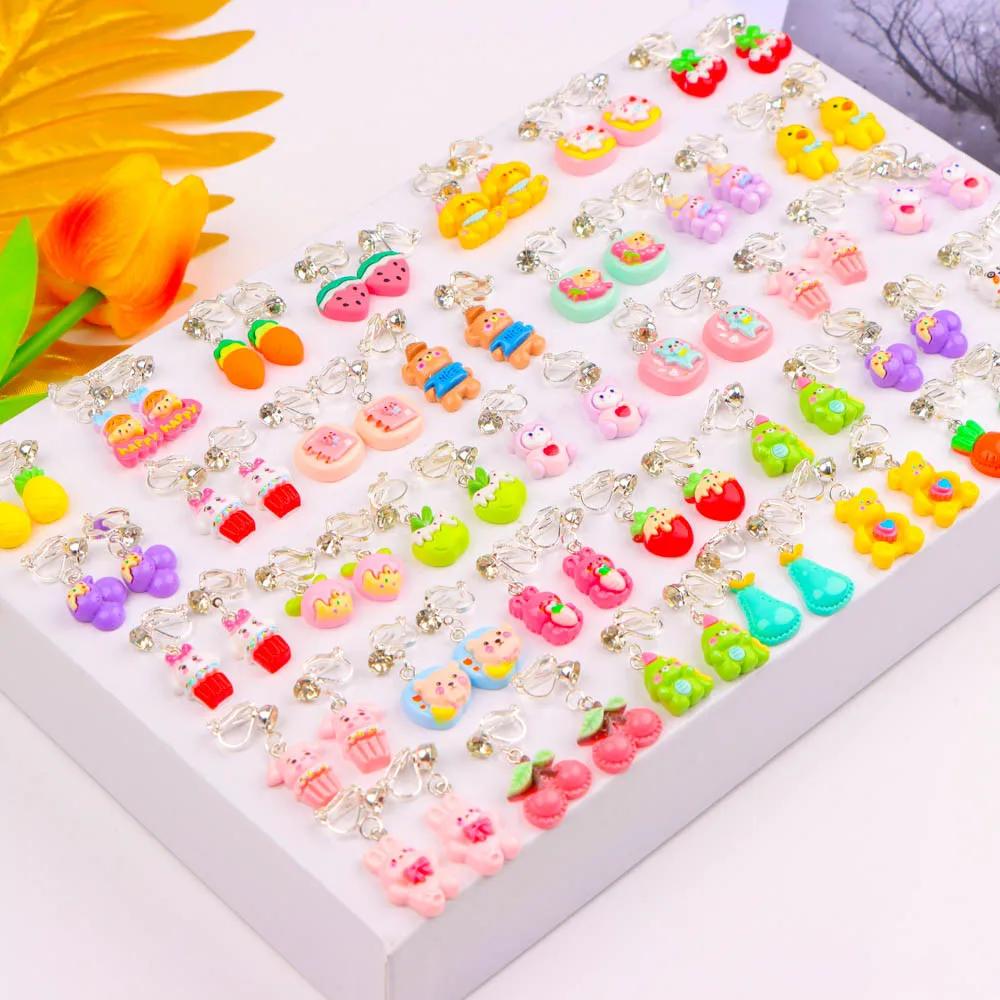 20Pairs/Lot Korean Cute Stawberry Flower Rabbit Fruit Girls Cartoon Without Pierced Ear Clip for Kids Children Jewelry Earrings