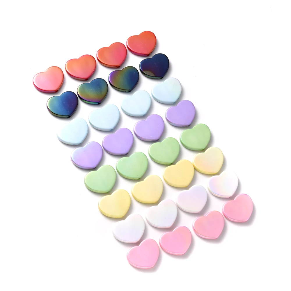 10Pcs Acrylic Love Heart Beads Ab Color Flat Heart Focal Beads for Diy Pens Diy Phone Chain Hairpin Keychain Bracelet Making