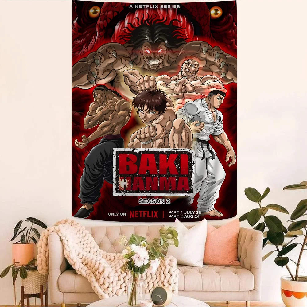 Japanische Anime Baki Hanma bunte Tapisserie Wandbehang hängen Tarot Hippie Wandteppiche Wohnheim Wand kunst Dekor