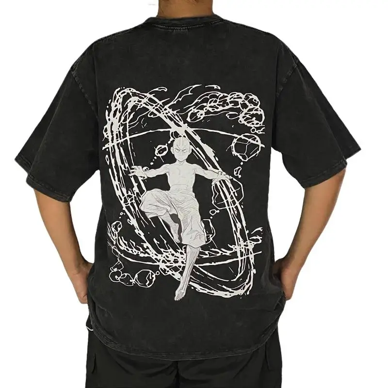 The Last Airbender Aang Retro T-shirt Man Vrouw Hoge kwaliteit Vintage T-shirt Katoen Korte mouwen Mode Zachte ademende tops
