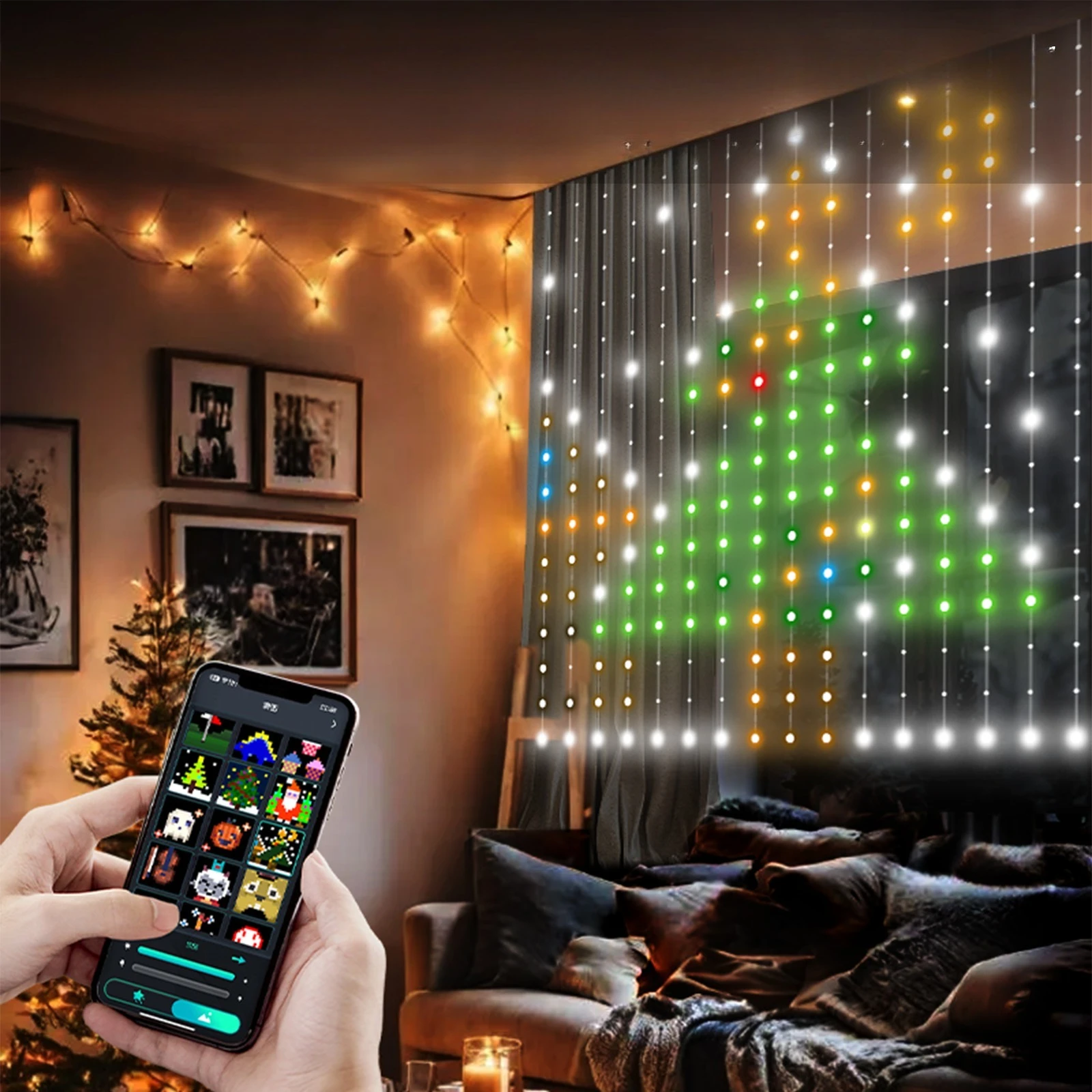 

Рождественские световые занавески USB Led умные занавески светильники Хэллоуин украшения спальни приложение гирлянда RGB DIY фонари оконная занавеска