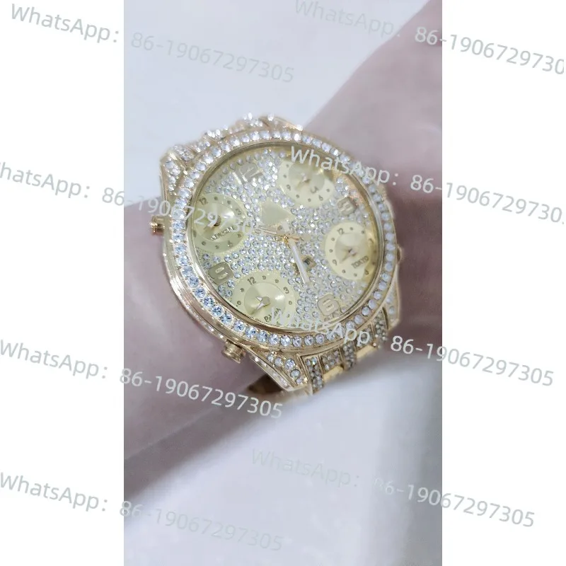 

Large plate quartz gypsy couple gold high-end steel belt rhinestone watch