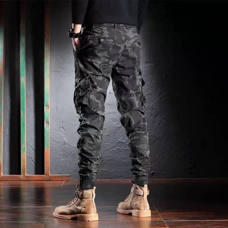 BAPAI, pantalones Cargo de camuflaje de gran tamaño a la moda para hombre, pantalones grises para exteriores, pantalones de trabajo