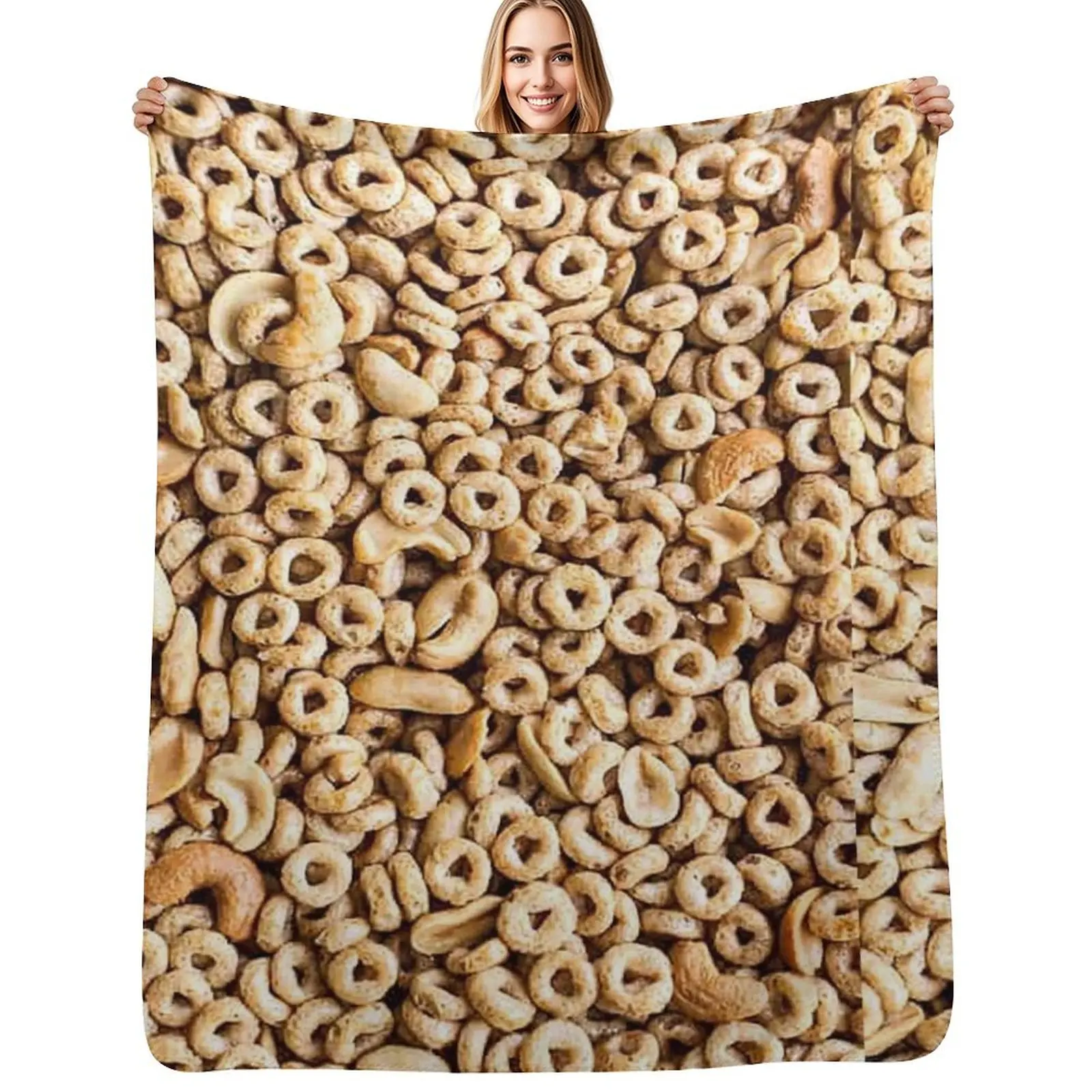 Manta de Lana Suave y Acogedora con Diseño de Cheerios de Miel y Nueces para Decoración del Hogar