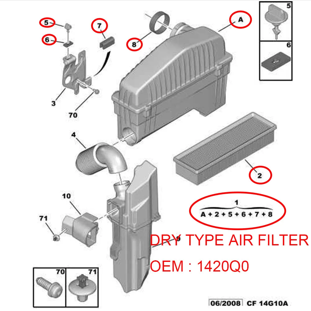 Suitable for Peugeot 1007 207A7 208 Mercosur 301 Partner (M59) Citroen C2 C3 PARTNER VU (M59) DRY TYPE AIR FILTER 1420Q0