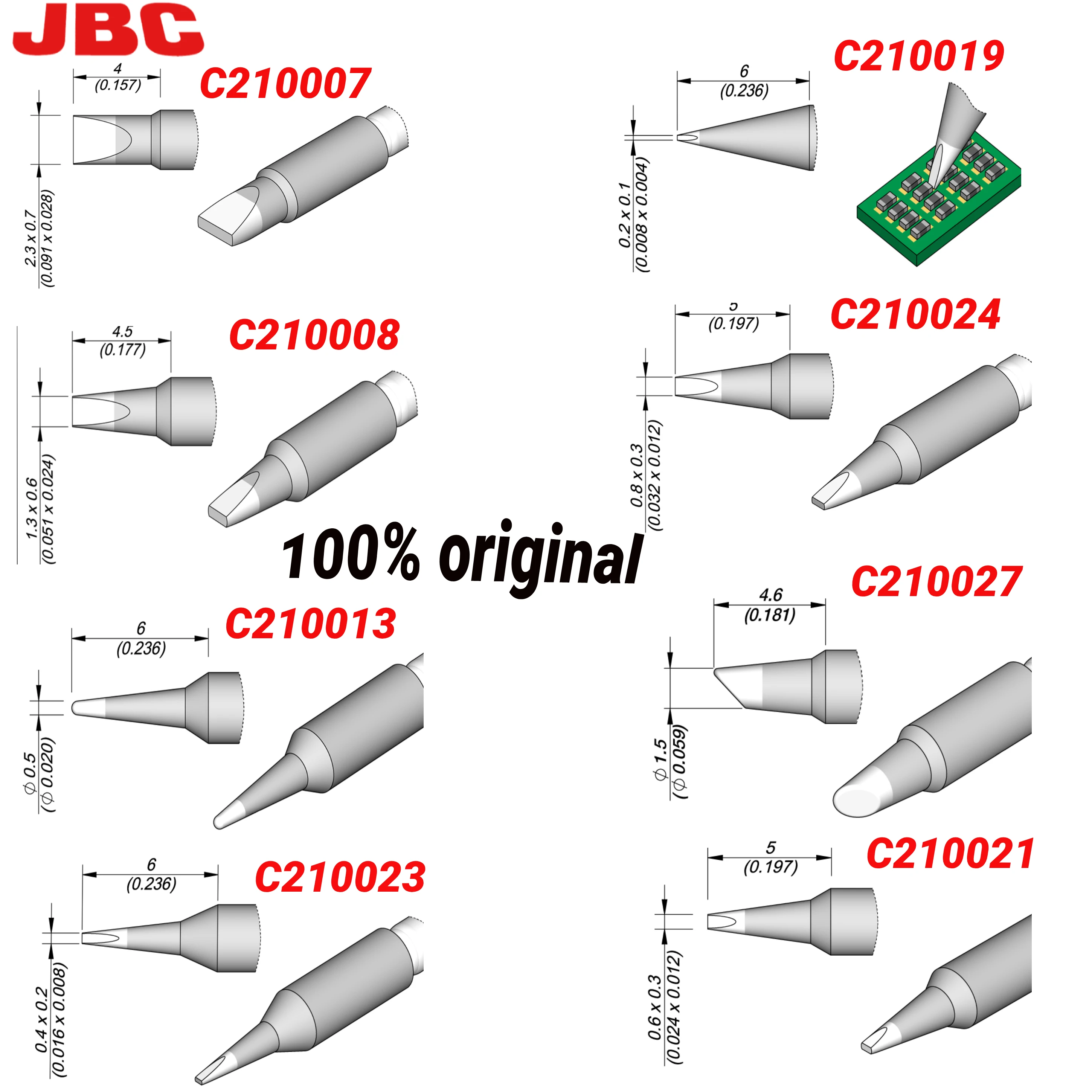 

JBC Original C210 Series Soldering Iron Tip Lead Free Iron SMD ICD Repair Tools for JBC Soldering Station T210 Handle