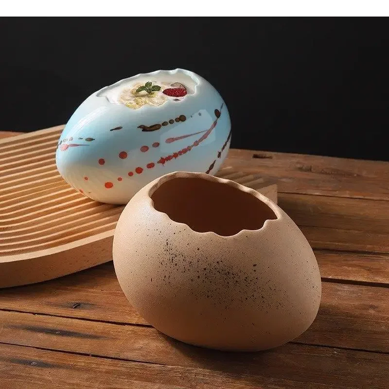 Ceramic Bowl Restaurant Eggshell Shape Thick Soup Steamed Egg Dessert Bowls Ice Cream Tableware