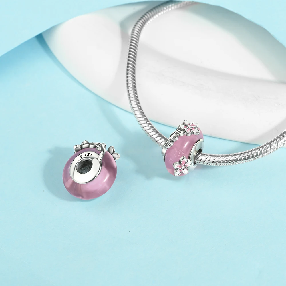 New 925 Sterling Silver Colorful Flower Murano Glass Charm Fit Original Bracelet Necklace Heart Murano Glass DIY Fine Jewelry image 4