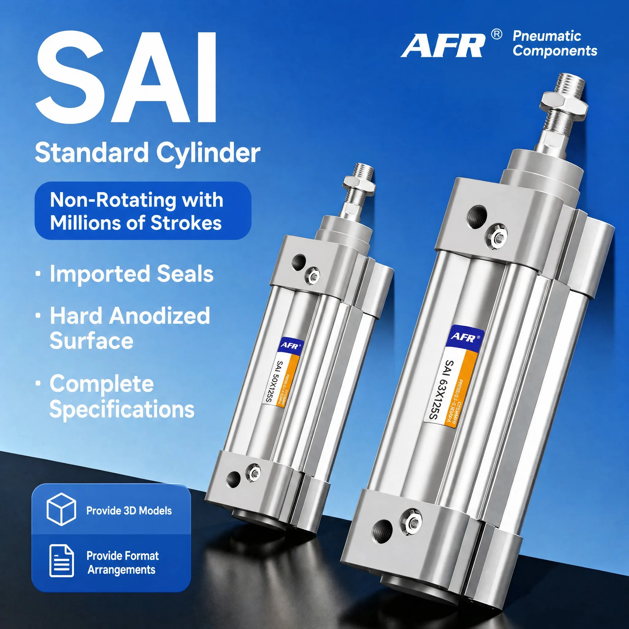 SAI63 Pneumatic Cylinder ISO15552 Standard Air Cylinder Double Acting Magnetic Adjustable Cushion Industrial Pneumatic Actuator