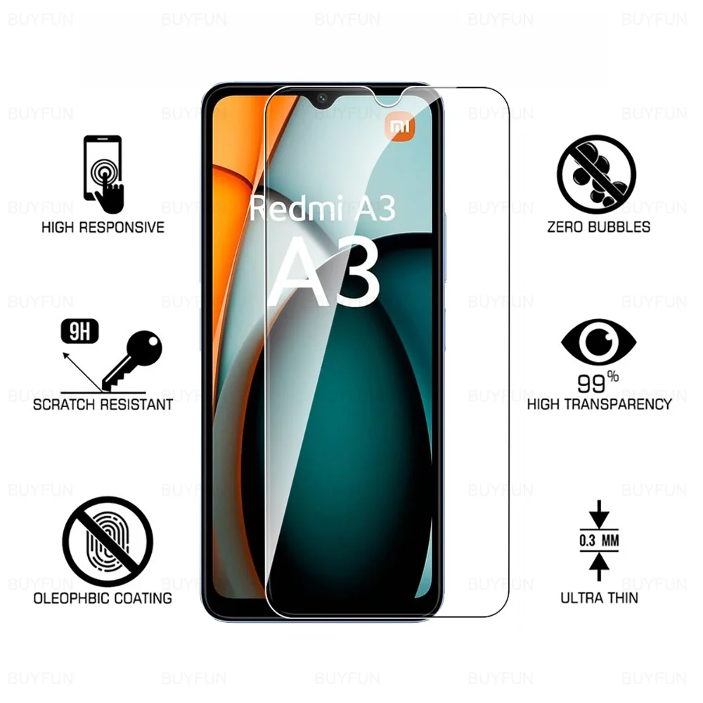 1-5Pcs For Xiaomi Redmi A3 Tempered Glass Case Redmi A3x A1 A1+ A2 A2+ RedmiA1 Plus RedmiA3 10C 12C 13C 14C 4G Screen Protector