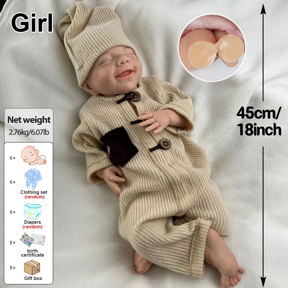 리얼 핸드메이드 18인치 실리콘 재생 여아 4월 방수 유연성 인형, 육아 실천 크리스마스 선물 장난감