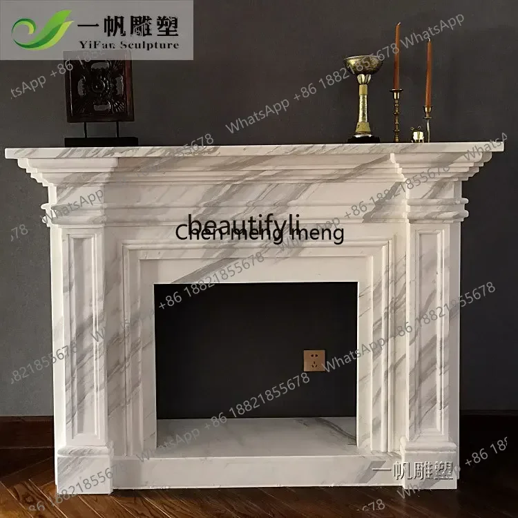 

Marble mantel American minimalist modern fireplace TV decorative cabinet natural jazz white B06