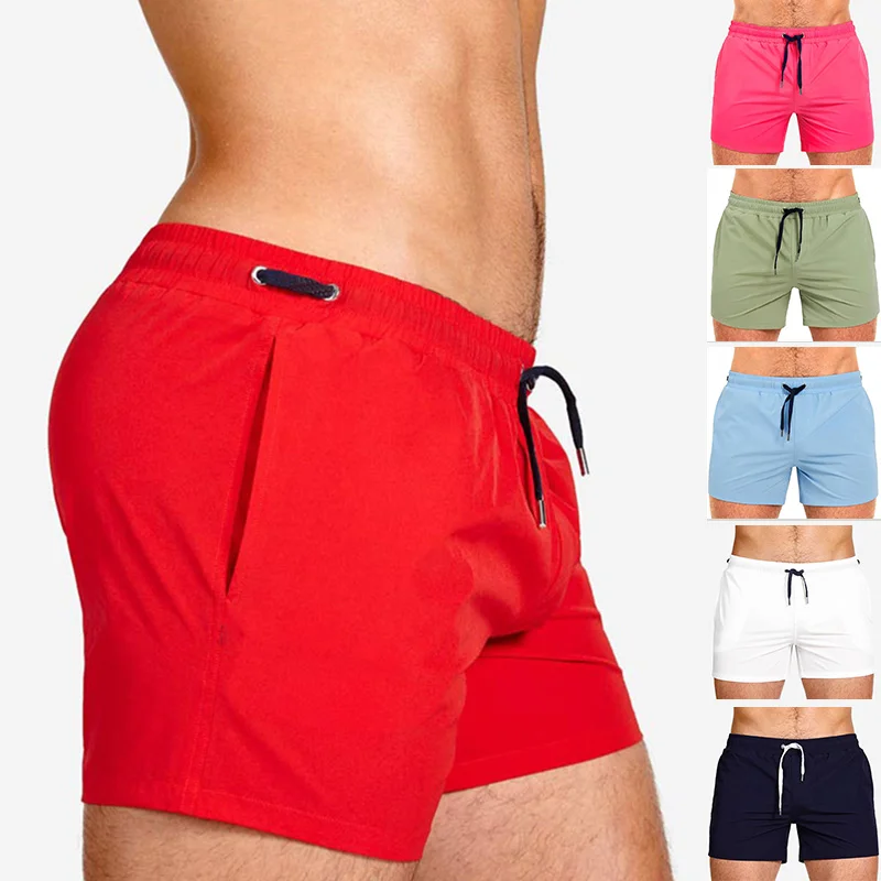 Pantalones cortos de playa con malla para hombre, bañadores de secado rápido, traje de baño para Surf, pantalones atléticos para correr y gimnasio,