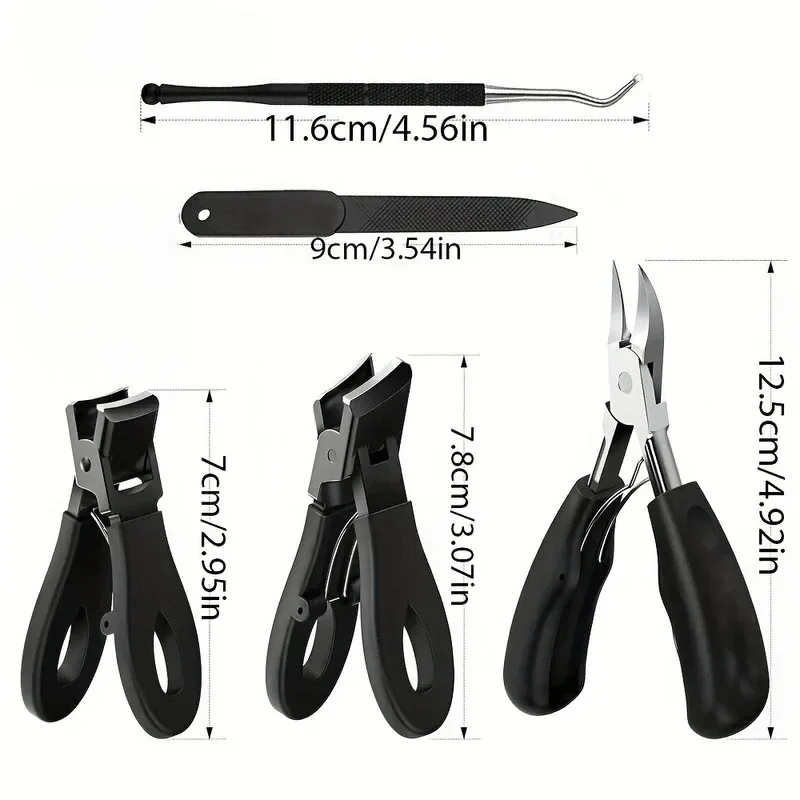 1/5PCS Stainless Steel Toenail Clippers Set with Ergonomic Handle Includes Wide Mouth Angled Scissors Nail File Cuticle Tool