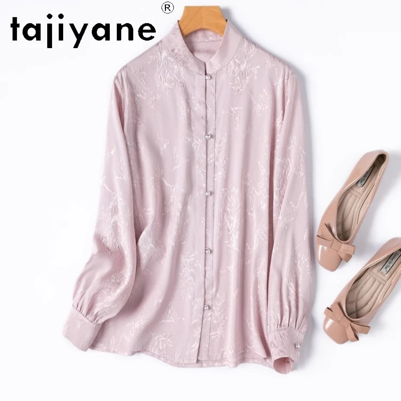 

TAJIYANE 93% Natural Mulberry Silk Blouse Luxury Pink Shirts Woman High Quality 20MM Long Sleeve Blouses Summer Clothes Blusas
